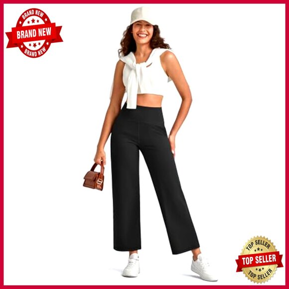 High Waist Wide Leg Yoga Pants with Pockets - Soft Stretch Ankle Length - Picture 2 of 7